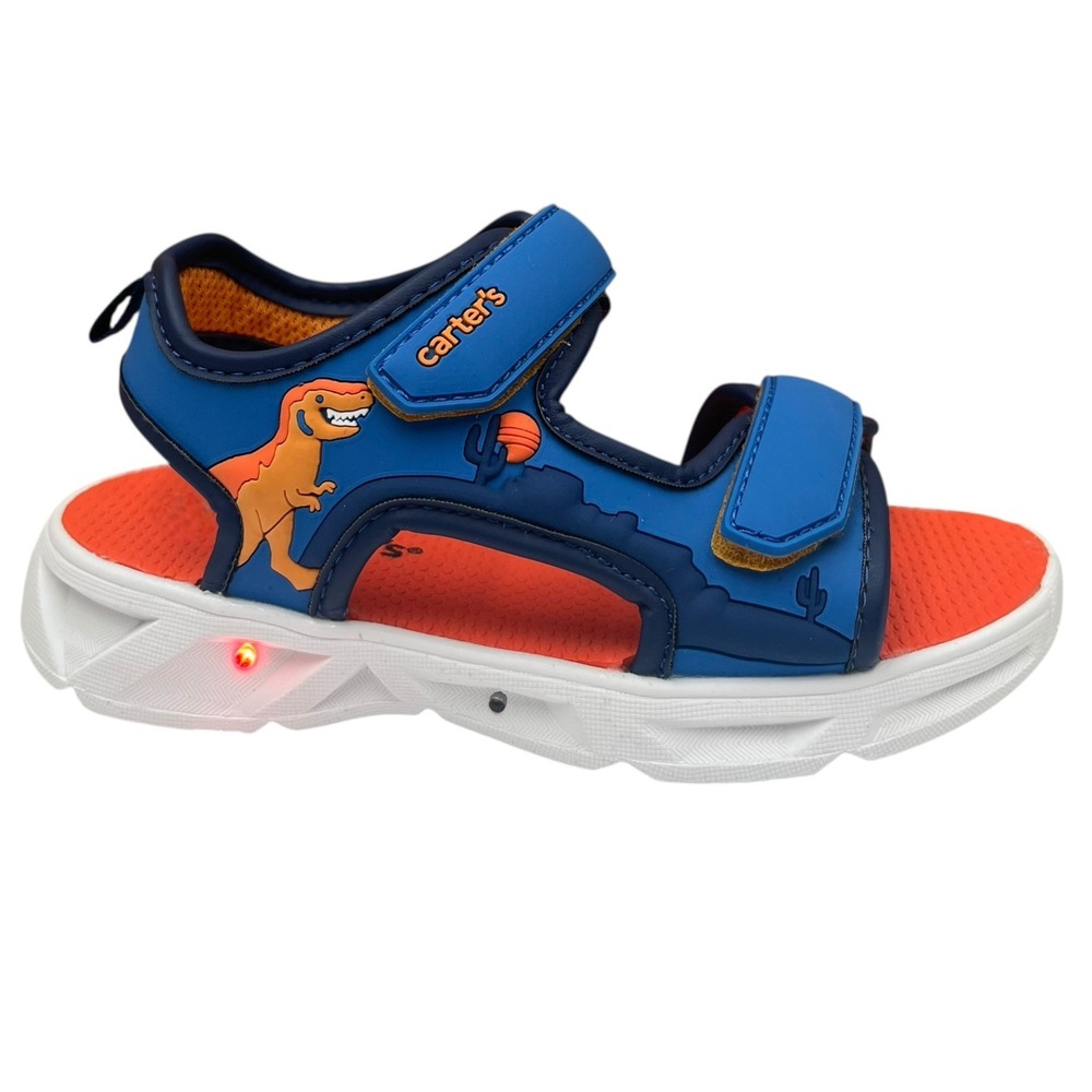 Carter's Little Boys Open Toe Sandals Size 12 Blue Orange Light-up Adjustable - Picture 4 of 11